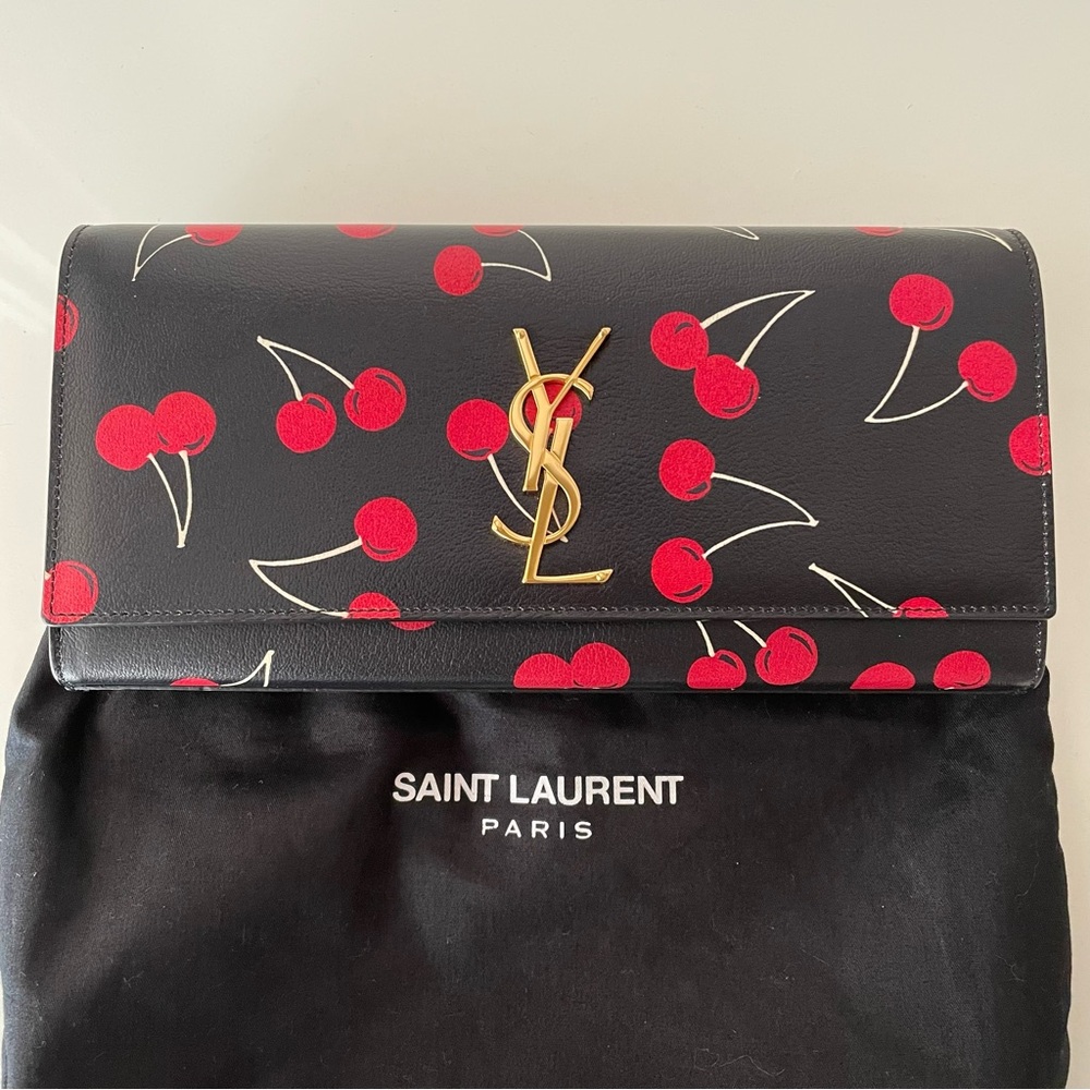 Yves Saint Laurent Black Clutch with Red Cherry Design - Picture 7 of 8